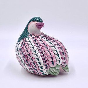 Hand Painted Ceramic Quail Partridge Teal Mauve